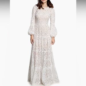 Dress the Population Lyra Floral Lace Long Peasant Sleeve Back Tiered Gown XXS